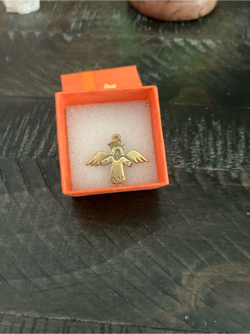 Vintage Jeep Collins Signed Brass Angel Charm Pendant